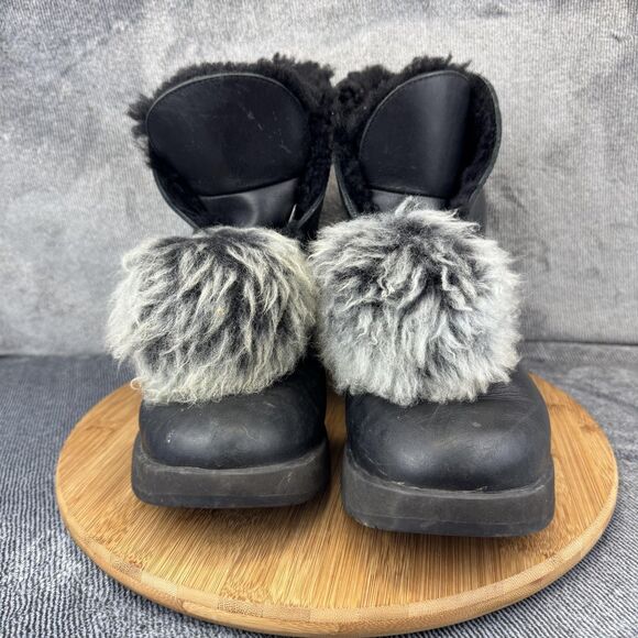 UGG Boots Womens Size 10 Black Pom Pom Shearling Leather Suede Winter 1018605 - Picture 2 of 10